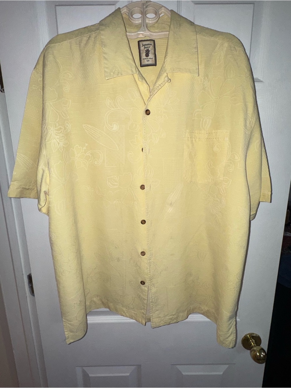 Jamaica Jaxx 100% Silk Yellow Tropical Hawaiian Shirt XL